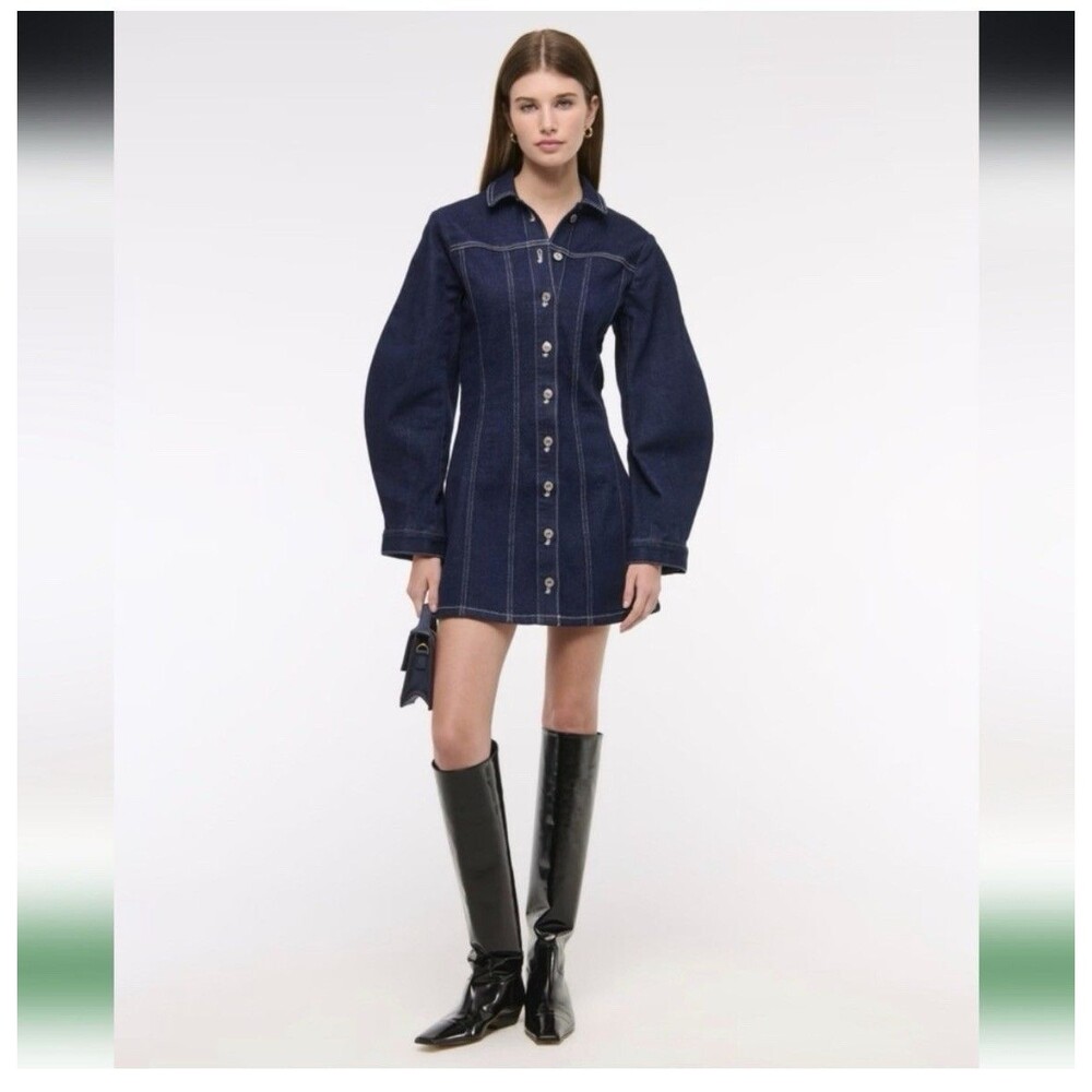 NEW Abercrombie & Fitch Barrel Sleeve Denim Long Sleeve Shirt Dress Blue XLT